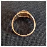 K - 10k Gold Class Ring with Blue Enamel Crest, Size 3