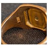 K - 10k Gold Class Ring with Blue Enamel Crest, Size 3