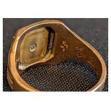 K - 10k Gold Class Ring with Blue Enamel Crest, Size 3