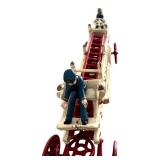 LR - Vintage Cast Iron Horse-Drawn Fire Engine Toy with Figures