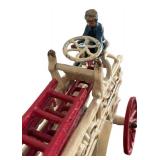LR - Vintage Cast Iron Horse-Drawn Fire Engine Toy with Figures