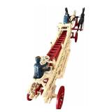 LR - Vintage Cast Iron Horse-Drawn Fire Engine Toy with Figures