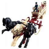 LR - Vintage Cast Iron Horse-Drawn Fire Engine Toy with Figures