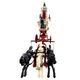 LR - Vintage Cast Iron Horse-Drawn Fire Engine Toy with Figures