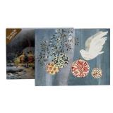 LR - Set of 3 Green Gift Storage Boxes with Gold Trim