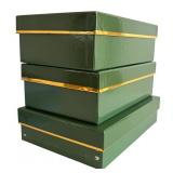 LR - Set of 3 Green Gift Storage Boxes with Gold Trim