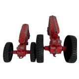 Lot of 4 Vintage Red Hubley Diecast Vehicles - Fire Truck, Tractors, Convertible Car