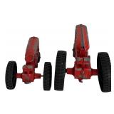 Lot of 4 Vintage Red Hubley Diecast Vehicles - Fire Truck, Tractors, Convertible Car