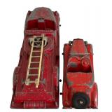 Lot of 4 Vintage Red Hubley Diecast Vehicles - Fire Truck, Tractors, Convertible Car