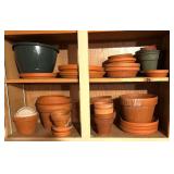 G  - Collection of Mixed Clay and Plastic Flower Pots and Saucers
