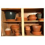 G  - Collection of Mixed Clay and Plastic Flower Pots and Saucers