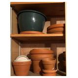 G  - Collection of Mixed Clay and Plastic Flower Pots and Saucers
