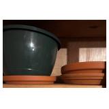 G  - Collection of Mixed Clay and Plastic Flower Pots and Saucers