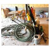 G - Large Collection of Garden Tools, Hoses, Soil, Spreaders, and Lawn Supplies