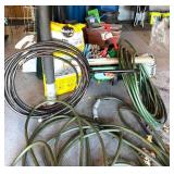 G - Large Collection of Garden Tools, Hoses, Soil, Spreaders, and Lawn Supplies