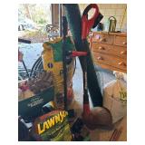 G - Large Collection of Garden Tools, Hoses, Soil, Spreaders, and Lawn Supplies