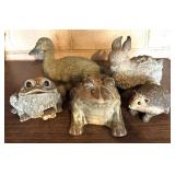 G - Set of 5 Animal Garden Figurines Frog Duck Rabbit Hedgehog