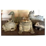 G - Set of 5 Animal Garden Figurines Frog Duck Rabbit Hedgehog