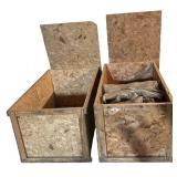 B - Pair of Large OSB Wooden Shipping Crates with Burlap Liners