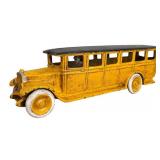 FR - Antique Cast Iron Swedish AB Skoglund & Olsen Yellow toy School Bus
