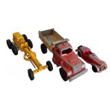 LR - Pair of Vintage Pressed Steel Toy Construction Vehicles and Dinky Toys 35c MG Sports Car