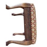 FR - Vintage Upholstered Wooden Footstool with Patterned Fabric