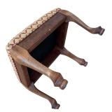 FR - Vintage Upholstered Wooden Footstool with Patterned Fabric