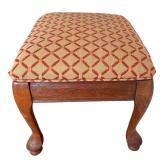 FR - Vintage Upholstered Wooden Footstool with Patterned Fabric