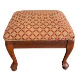 FR - Vintage Upholstered Wooden Footstool with Patterned Fabric