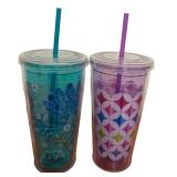 LR - Set of 2 Cool Gear Insulated Tumblers with Lids and Straws, 7.5 Inch