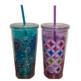 LR - Set of 2 Cool Gear Insulated Tumblers with Lids and Straws, 7.5 Inch