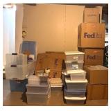 B - Collection of Moving and Storage Boxes with Plastic Totes and Packing Supplies