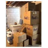 B - Collection of Moving and Storage Boxes with Plastic Totes and Packing Supplies