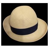 DR - Vintage Swiss Straw Fedora Hat with Navy Band for Dayton
