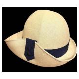 DR - Vintage Swiss Straw Fedora Hat with Navy Band for Dayton