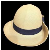 DR - Vintage Swiss Straw Fedora Hat with Navy Band for Dayton