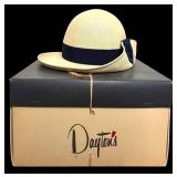 DR - Vintage Swiss Straw Fedora Hat with Navy Band for Dayton