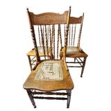 LL - Set of 4 Vintage Spindle Back Wooden Dining Chairs with Cane Seats