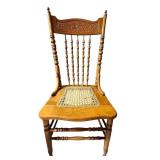 LL - Set of 4 Vintage Spindle Back Wooden Dining Chairs with Cane Seats