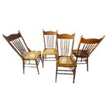 LL - Set of 4 Vintage Spindle Back Wooden Dining Chairs with Cane Seats