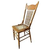 LL - Set of 4 Vintage Spindle Back Wooden Dining Chairs with Cane Seats