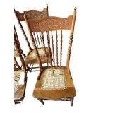 LL - Set of 4 Vintage Spindle Back Wooden Dining Chairs with Cane Seats
