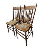 LL - Set of 4 Vintage Spindle Back Wooden Dining Chairs with Cane Seats