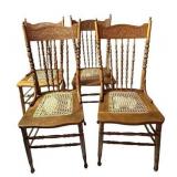 LL - Set of 4 Vintage Spindle Back Wooden Dining Chairs with Cane Seats