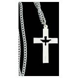 K - Sterling Silver Cross Pendant Necklace with Dove Cutout, 24 Inch Chain