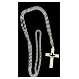 K - Sterling Silver Cross Pendant Necklace with Dove Cutout, 24 Inch Chain