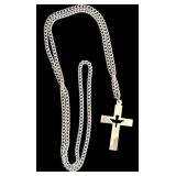 K - Sterling Silver Cross Pendant Necklace with Dove Cutout, 24 Inch Chain