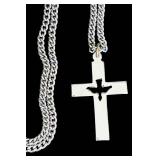 K - Sterling Silver Cross Pendant Necklace with Dove Cutout, 24 Inch Chain