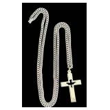 K - Sterling Silver Cross Pendant Necklace with Dove Cutout, 24 Inch Chain