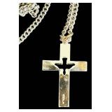 K - Sterling Silver Cross Pendant Necklace with Dove Cutout, 24 Inch Chain
